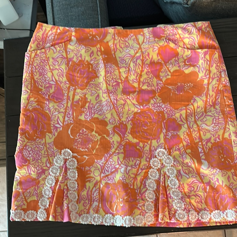 Lilly Pulitzer Orange and Pink Embellished Mini Pencil Skirt